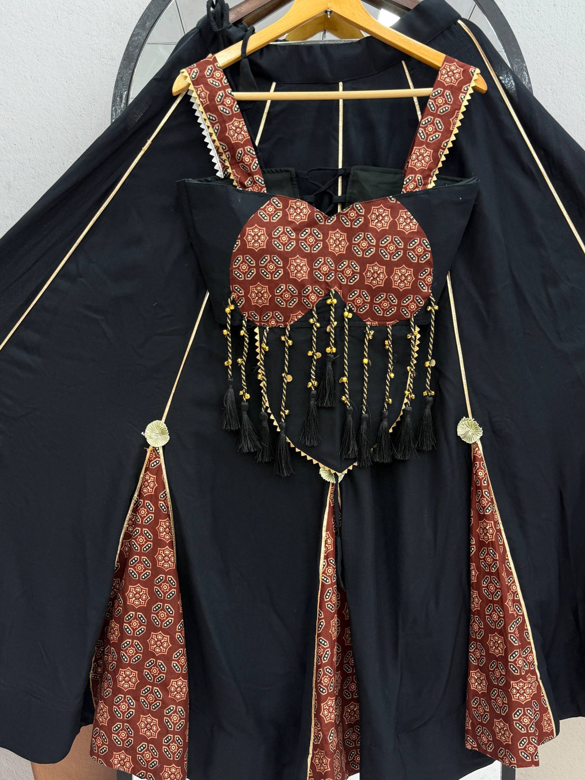 Navratri Special Ajrak Print & Hand Latkan Work Pure Cotton Lehenga Choli Set | 6 Mtr Flair