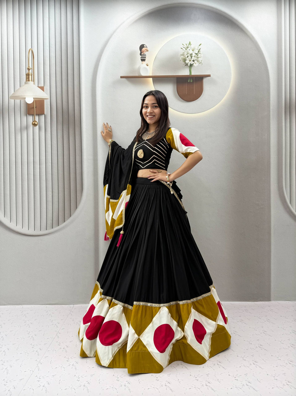 Navratri Special Gotapatti & Print Work Pure Cotton Lehenga Choli Set with Dupatta | 6 Mtr Flair