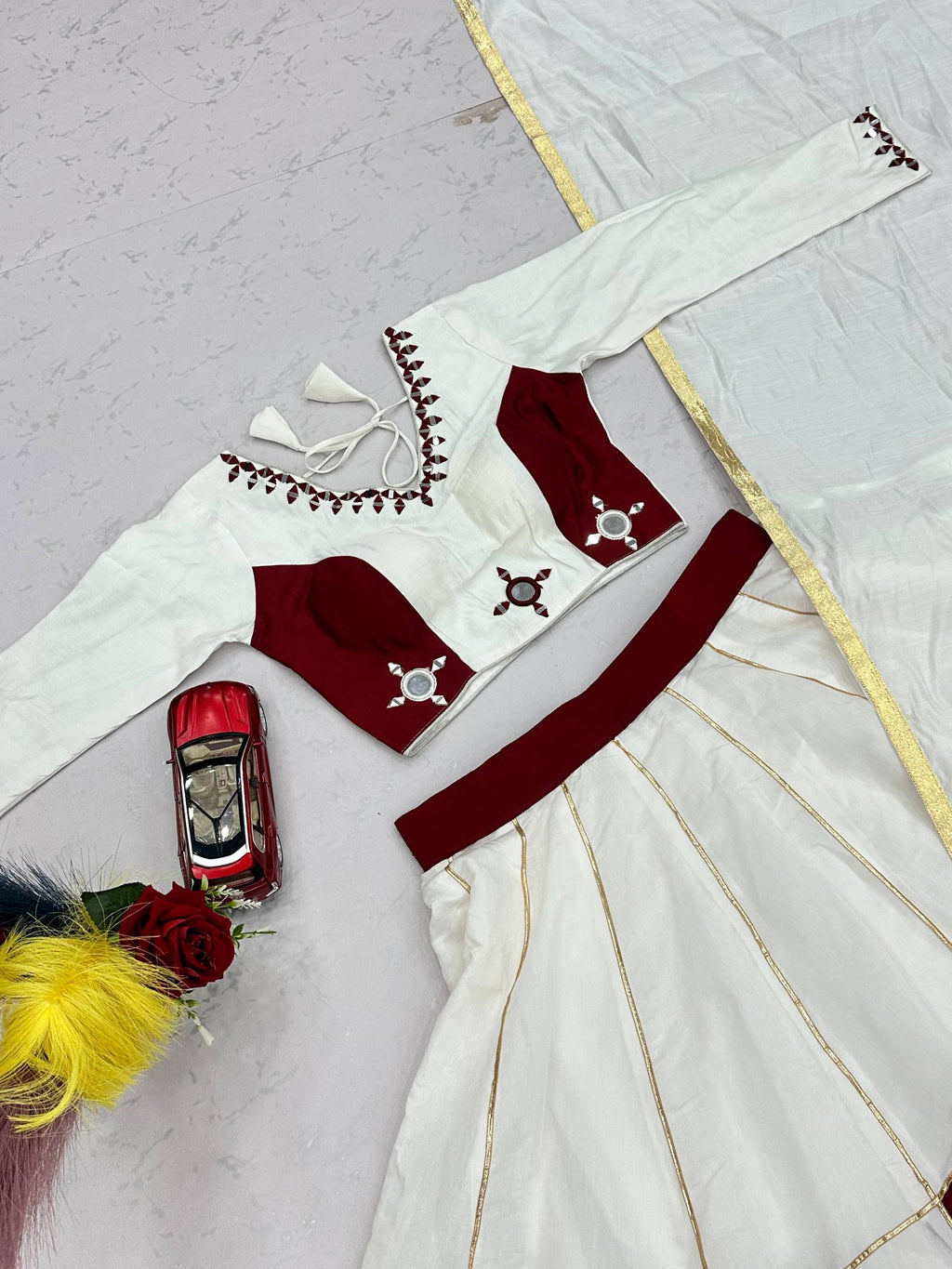 Navratri Special Hand Mirror & Gotapatti Lace Work Pure Cotton Lehenga Set | 6 Mtr Flair
