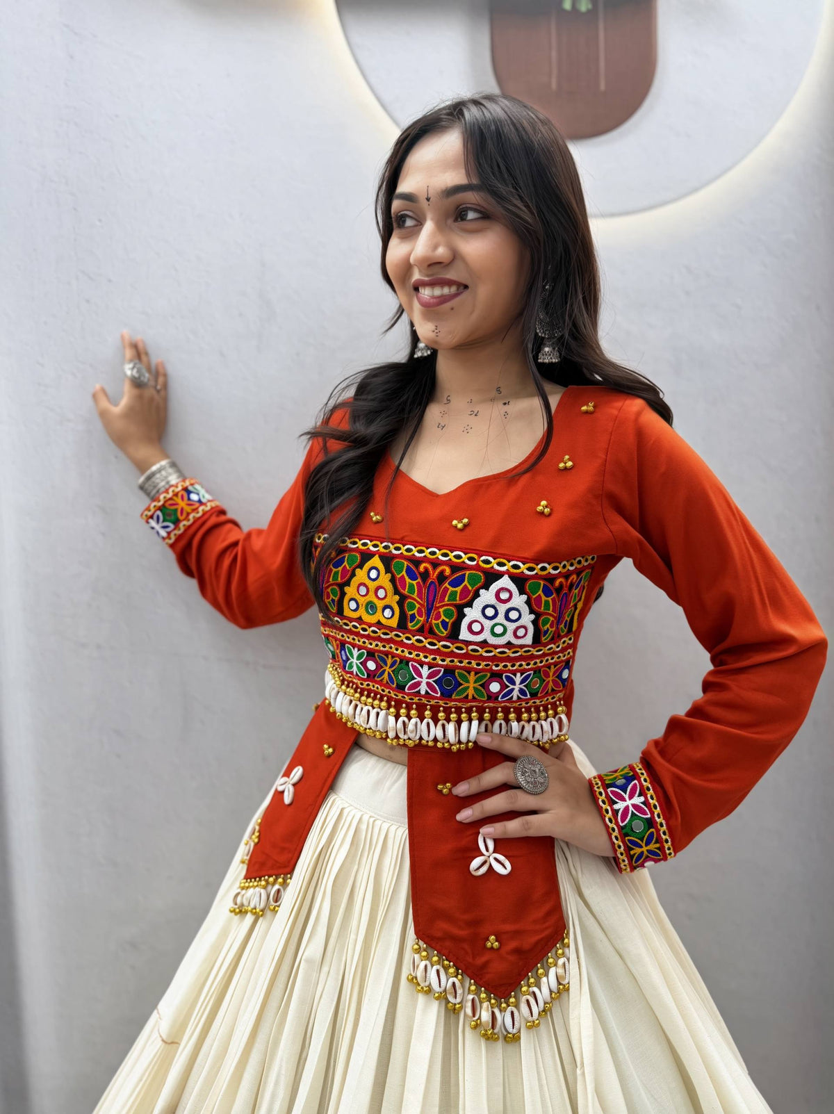 Navratri Special Hand Work Kodi & Gamthi Pure Cotton Lehenga Set | 9 Mtr Flair