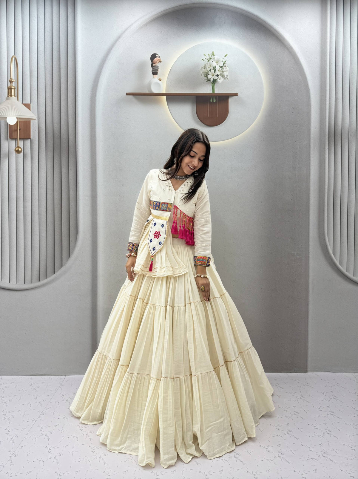 Navratri Special Hand Work & Position Work Pure Cotton Lehenga Choli Set | 9 Mtr Flair