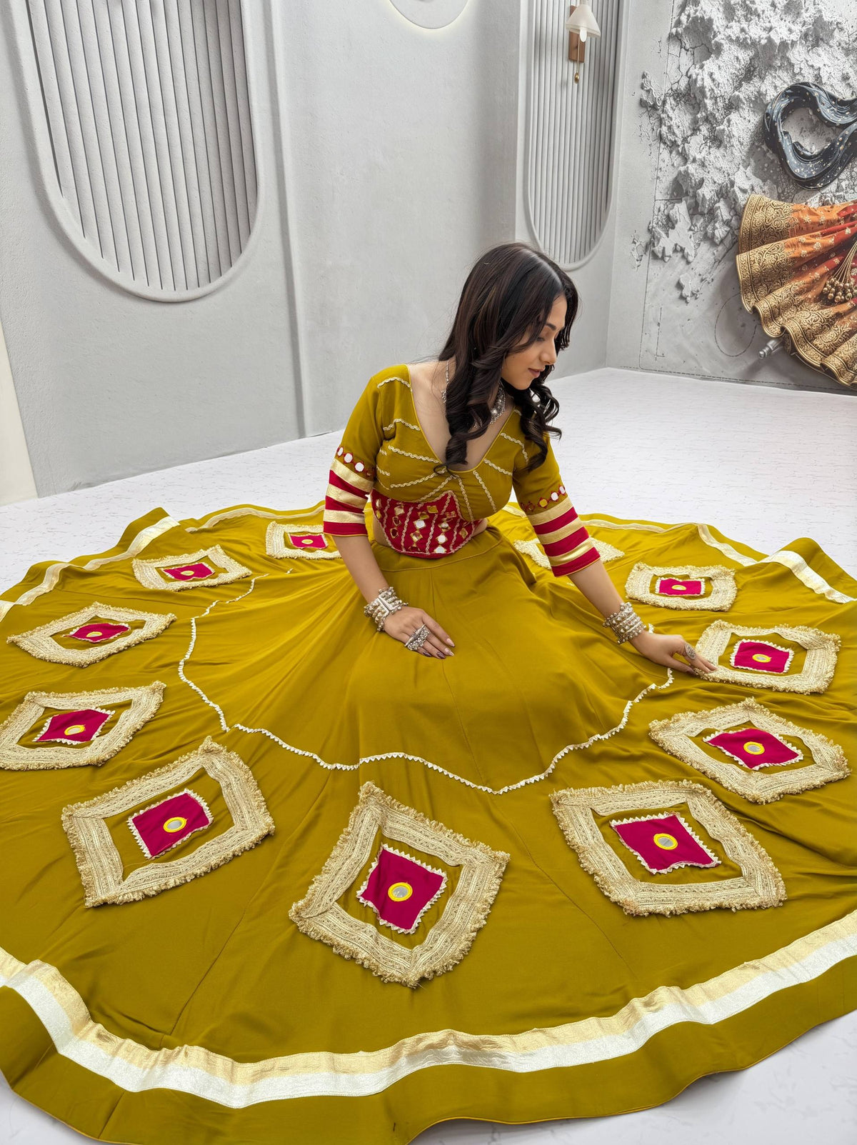 Navratri Special Heavy Mirror Hand Work Pure Cotton Lehenga Choli Set | 6 Mtr Flair