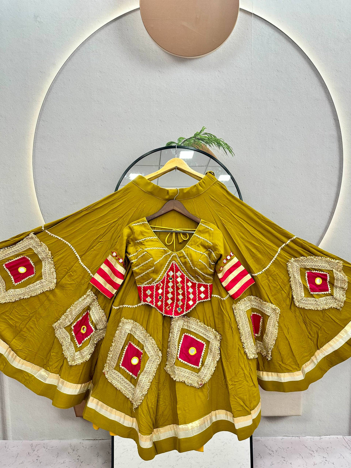 Navratri Special Heavy Mirror Hand Work Pure Cotton Lehenga Choli Set | 6 Mtr Flair