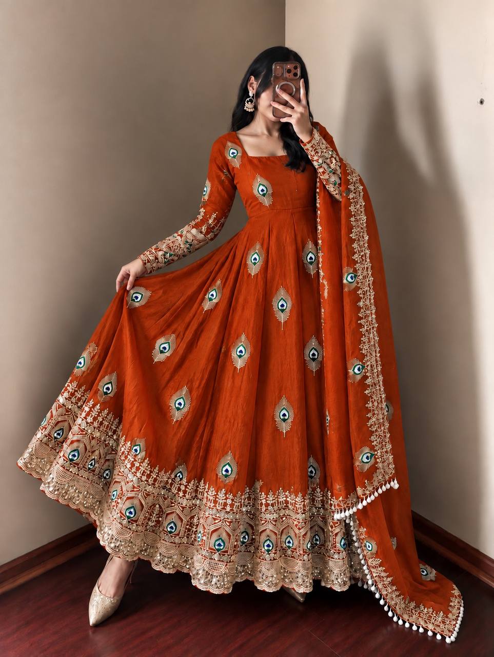 Fendy Silk Gown Set | Sequin Embroidered Dupatta | VrindaaLuxe
