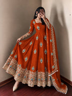 Fendy Silk Gown Set | Sequin Embroidered Dupatta | VrindaaLuxe