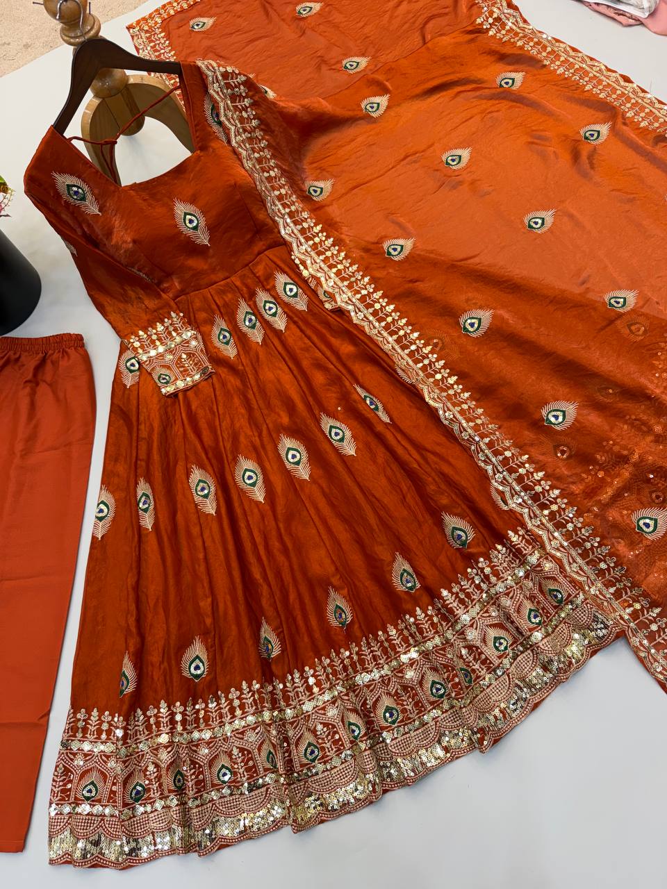 Fendy Silk Gown Set | Sequin Embroidered Dupatta | VrindaaLuxe