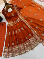 Fendy Silk Gown Set | Sequin Embroidered Dupatta | VrindaaLuxe