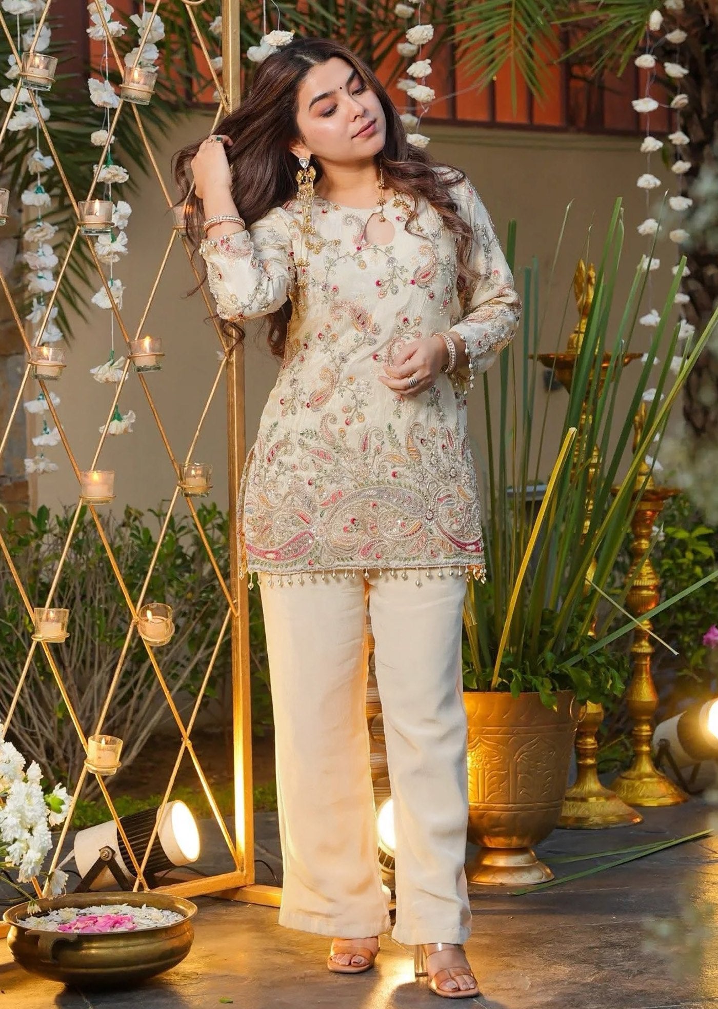 French Crepe Embroidered Co-Ord Set | Off-White Pranavi Suit