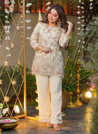French Crepe Embroidered Co-Ord Set | Off-White Pranavi Suit