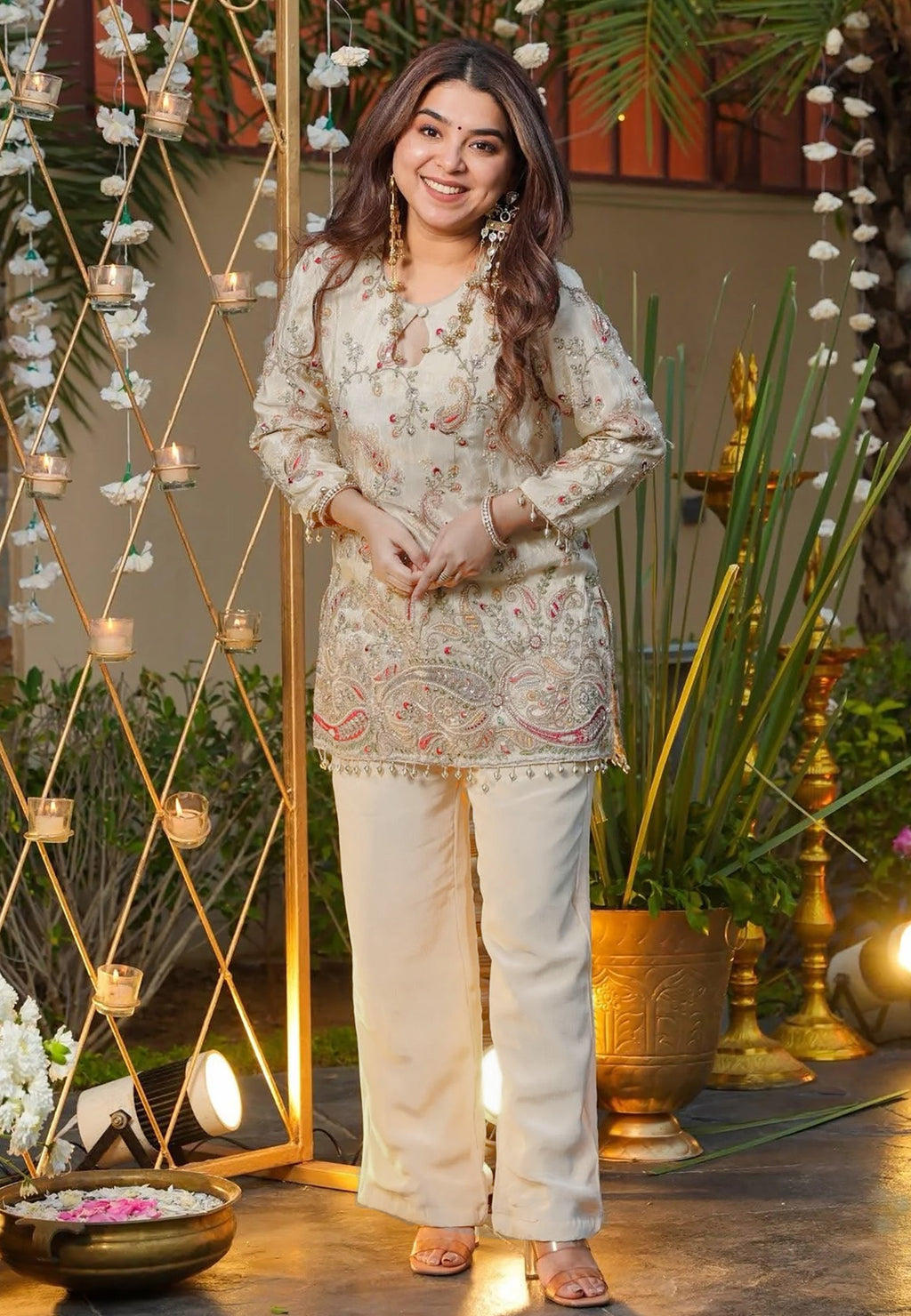 French Crepe Embroidered Co-Ord Set | Off-White Pranavi Suit