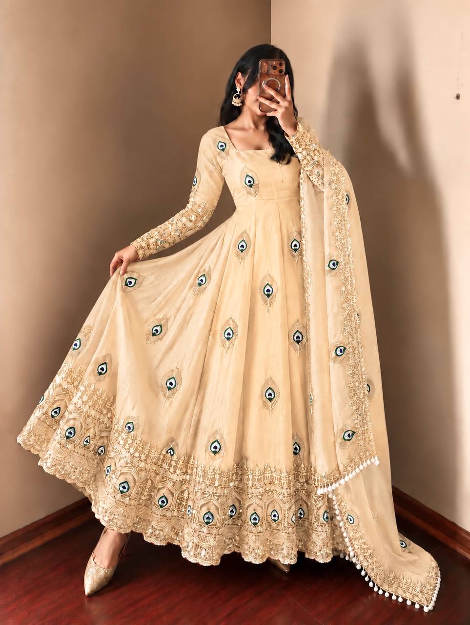Fendy Silk Gown Set | Sequin Embroidered Dupatta | VrindaaLuxe