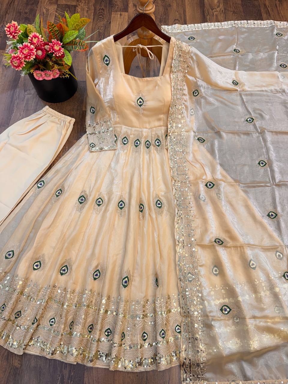 Fendy Silk Gown Set | Sequin Embroidered Dupatta | VrindaaLuxe