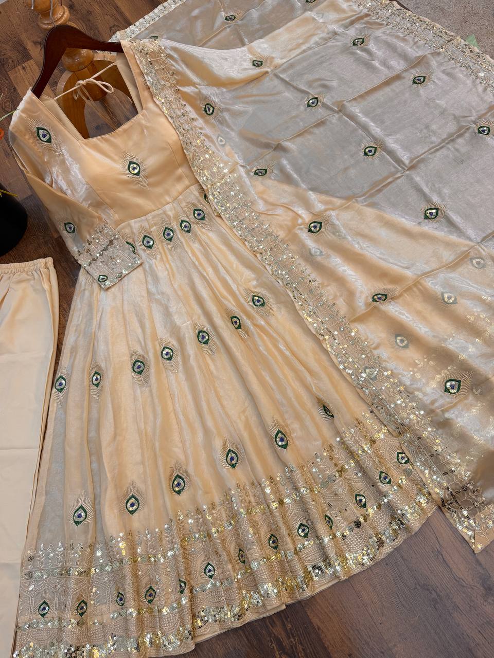 Fendy Silk Gown Set | Sequin Embroidered Dupatta | VrindaaLuxe