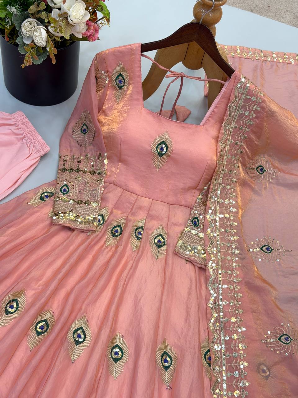 Fendy Silk Gown Set | Sequin Embroidered Dupatta | VrindaaLuxe