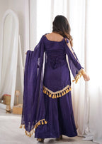 Doremon Crush Mirror Work Top Palazzo Set | Lace Border Dupatta