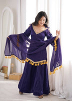 Doremon Crush Mirror Work Top Palazzo Set | Lace Border Dupatta