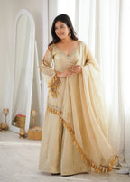 Doremon Crush Mirror Work Top Palazzo Set | Lace Border Dupatta
