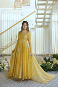 Foil Work Salsa Silk Gown Set with Dupatta