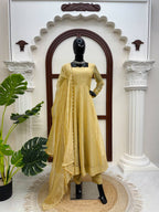 Foil Work Salsa Silk Gown Set with Dupatta