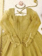 Foil Work Salsa Silk Gown Set with Dupatta