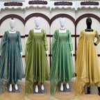Foil Work Salsa Silk Gown Set with Dupatta