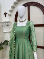 Foil Work Salsa Silk Gown Set with Dupatta