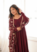 Pure Roman Silk Chanderi 16-Kali Anarkali Set | With Pant & Dupatta | Ready to Wear