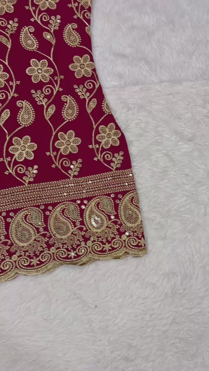 Faux Georgette Embroidery Sequin Top Palazzo Sharara Set | Party Wear