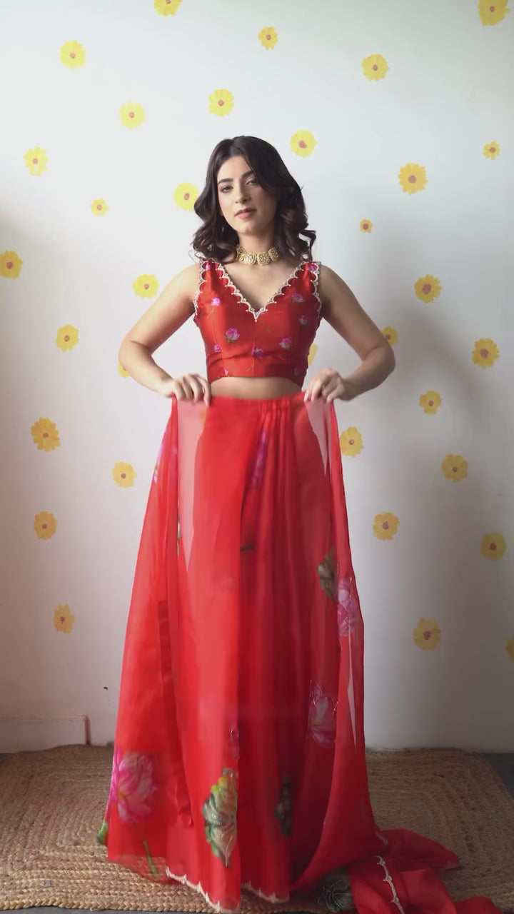 Organza Silk Printed Handwork Ready To Wear Saree | Festive