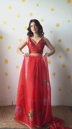 Organza Silk Printed Handwork Ready To Wear Saree | Festive