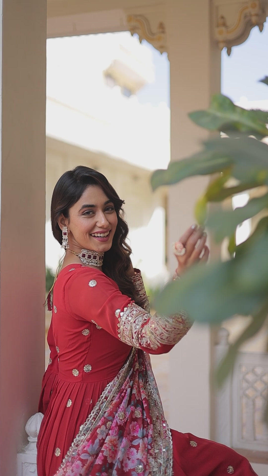 Embroidered Faux Georgette Designer Gown with Dupatta