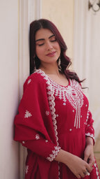 Designer Mal Chanderi Gown Set with Pant & Dupatta for Women