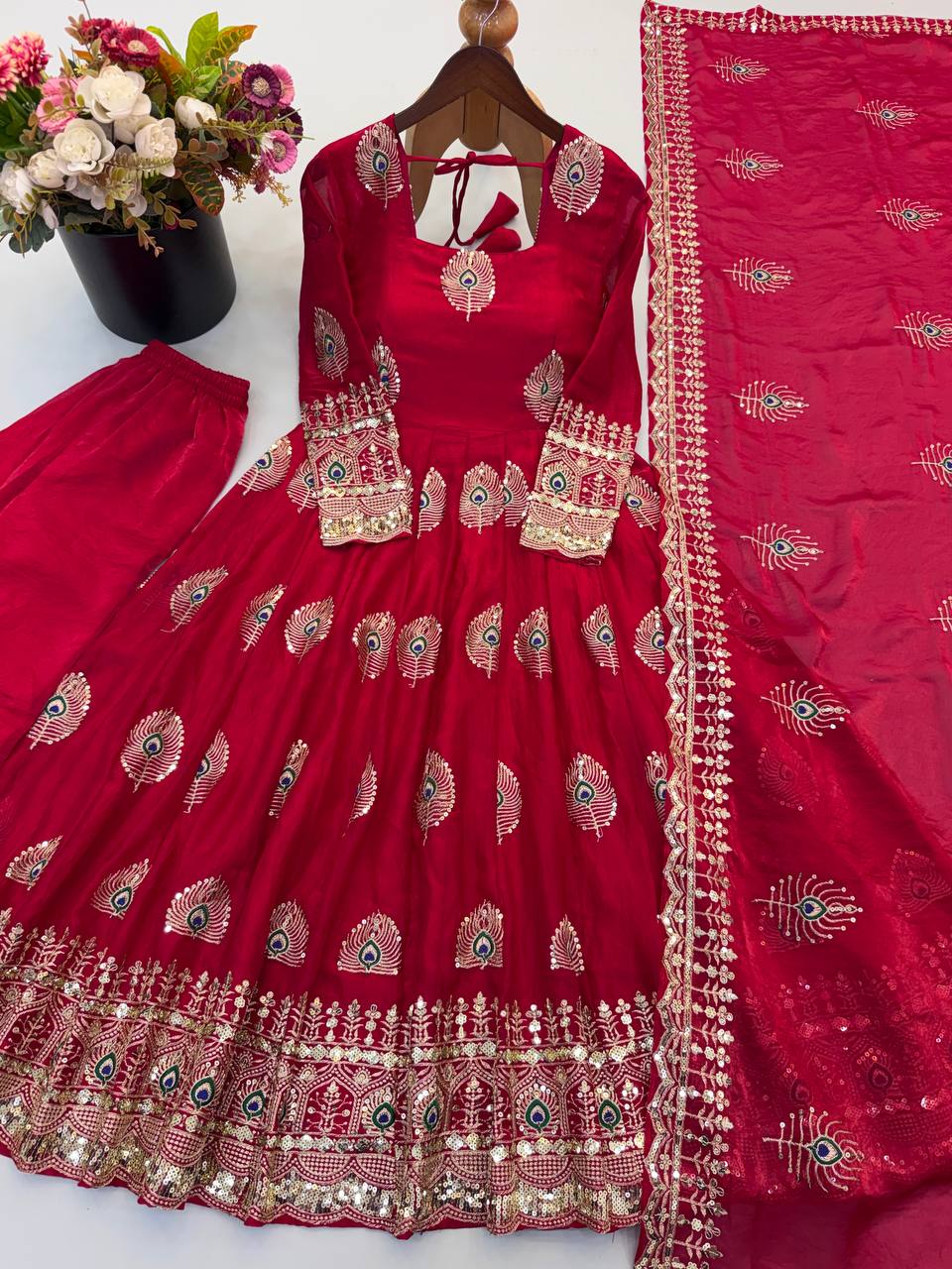 Fendy Silk Gown Set | Sequin Embroidered Dupatta | VrindaaLuxe