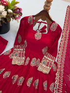Fendy Silk Gown Set | Sequin Embroidered Dupatta | VrindaaLuxe