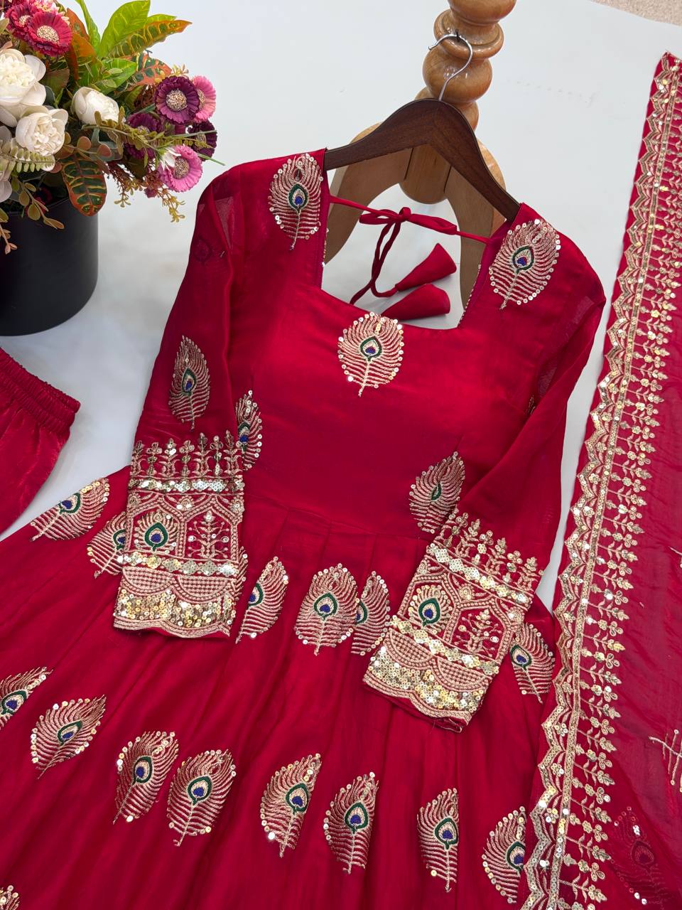 Fendy Silk Gown Set | Sequin Embroidered Dupatta | VrindaaLuxe