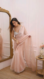 Soft Georgette Ready To Wear Saree | Border Lace Work | Embroidered Blouse