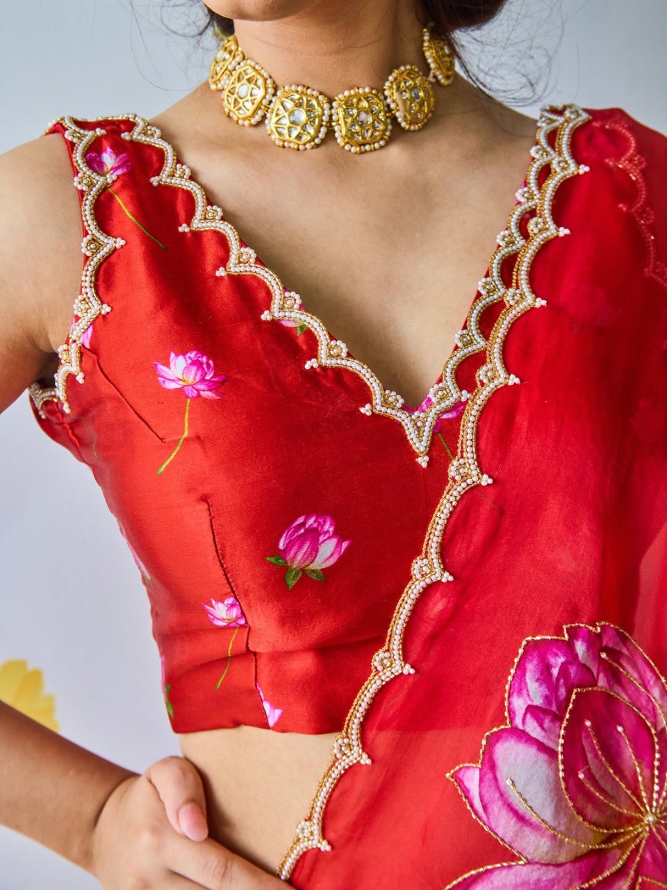 Organza Silk Printed Handwork Ready To Wear Saree | Festive