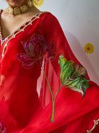 Organza Silk Printed Handwork Ready To Wear Saree | Festive