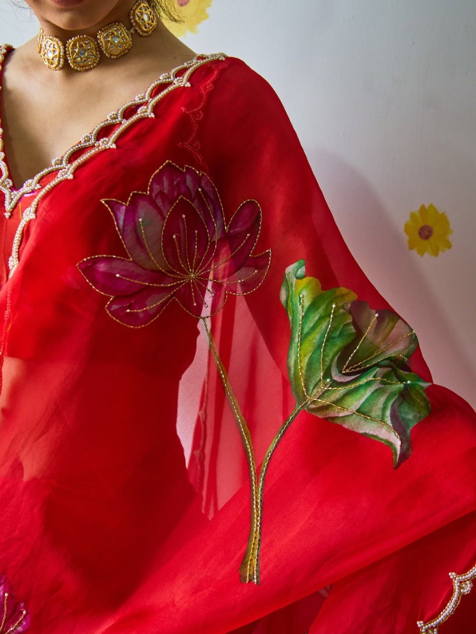 Organza Silk Printed Handwork Ready To Wear Saree | Festive