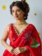 Organza Silk Printed Handwork Ready To Wear Saree | Festive