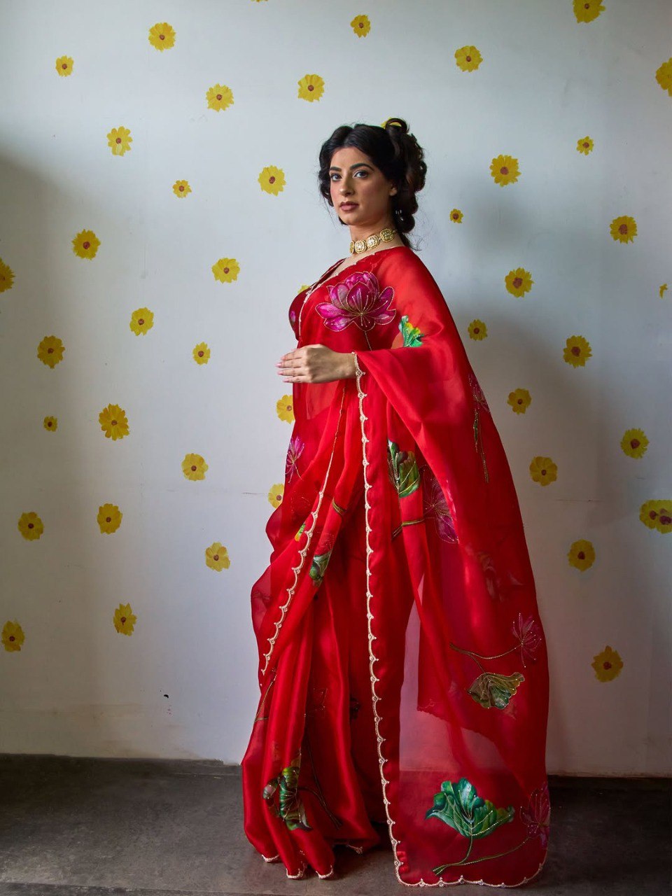 Organza Silk Printed Handwork Ready To Wear Saree | Festive