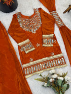 Kids Fendy Silk Embroidered Mirror Work 3-Piece Ethnic Set | Top, Palazzo & Dupatta