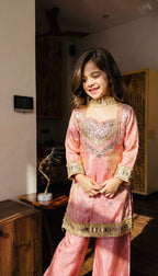 Kids Fendy Silk Embroidered Mirror Work 3-Piece Ethnic Set | Top, Palazzo & Dupatta