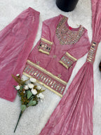 Kids Fendy Silk Embroidered Mirror Work 3-Piece Ethnic Set | Top, Palazzo & Dupatta