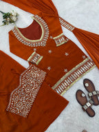 Noor-E-Aaina Fendy Silk Mirror Work Sharara Set with Dupatta