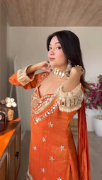 Noor-E-Aaina Fendy Silk Mirror Work Sharara Set with Dupatta