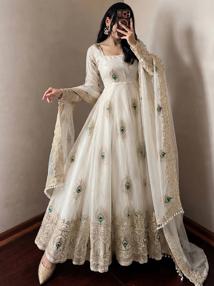 Fendy Silk Gown Set | Sequin Embroidered Dupatta | VrindaaLuxe