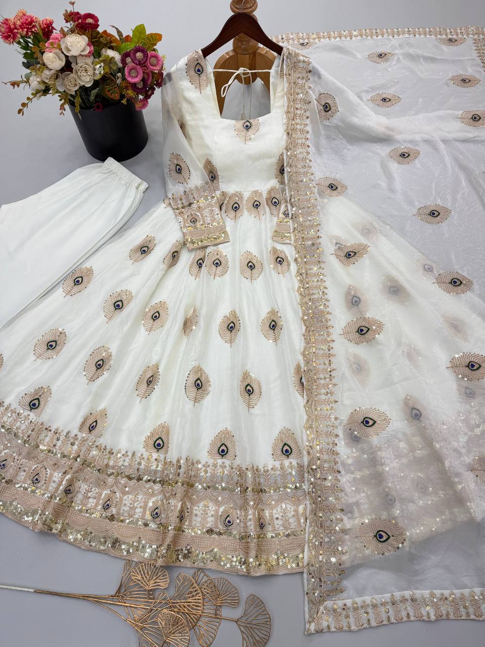 Fendy Silk Gown Set | Sequin Embroidered Dupatta | VrindaaLuxe