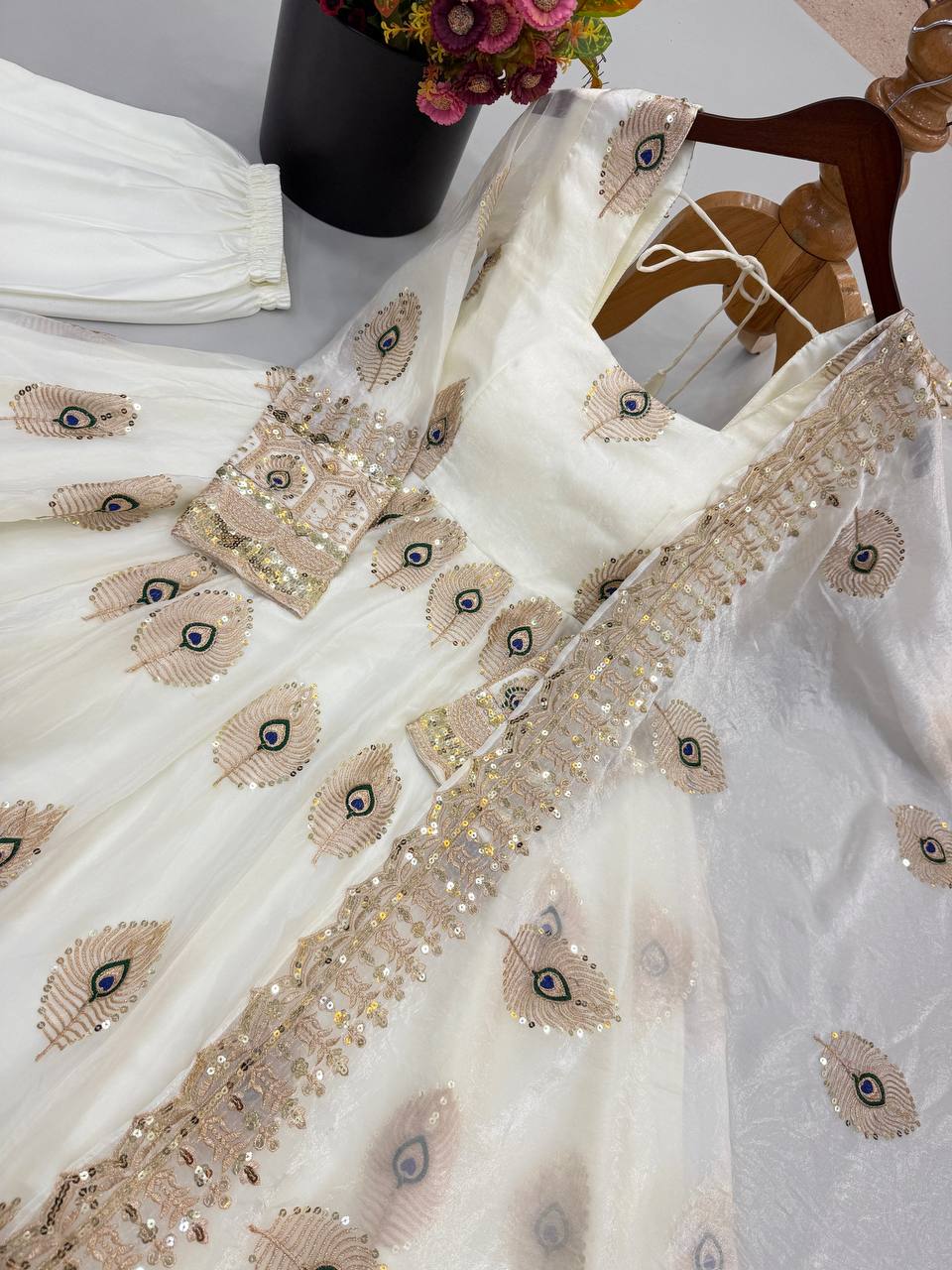 Fendy Silk Gown Set | Sequin Embroidered Dupatta | VrindaaLuxe