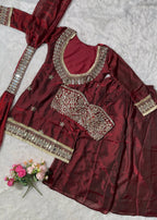 Noor-E-Aaina Fendy Silk Mirror Work Sharara Set with Dupatta
